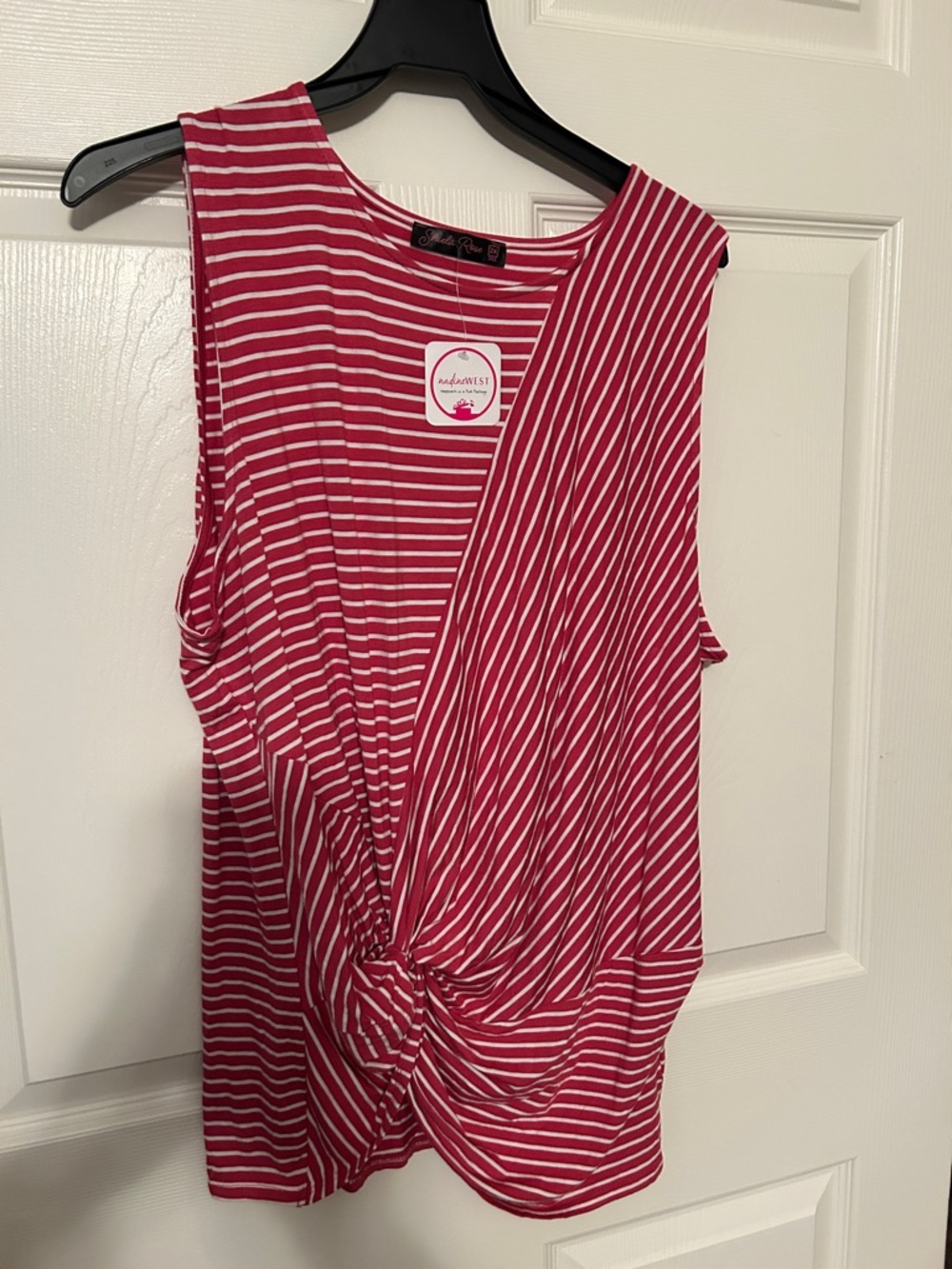 2X NWT Striped Twist-Front Sleeveless Top - Red